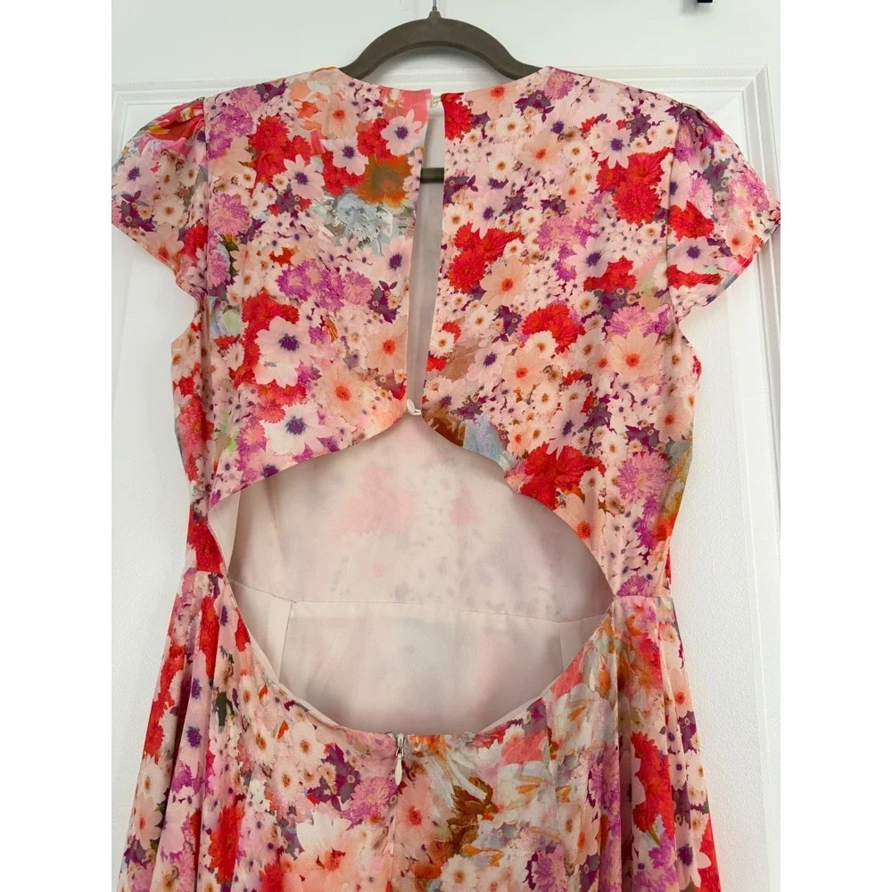 Reiss NWT Floral Ombre Midi Dress US 8 Pink Multicolor Slit Wedding Guest $290 - Picture 7 of 14